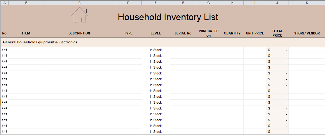 inventory control sheet