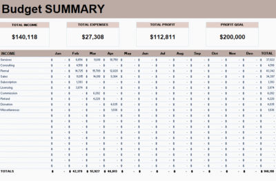 monthly budget spreadsheet